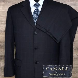 Canali Navy Blue Pinstripe Italian Suit 40R 31X29